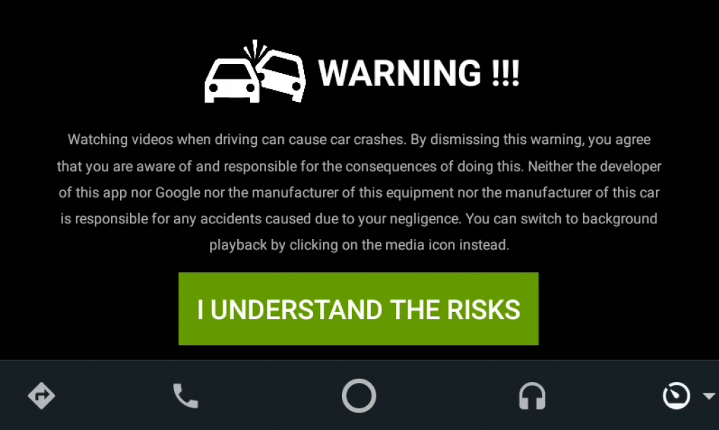 Android auto youtube warning